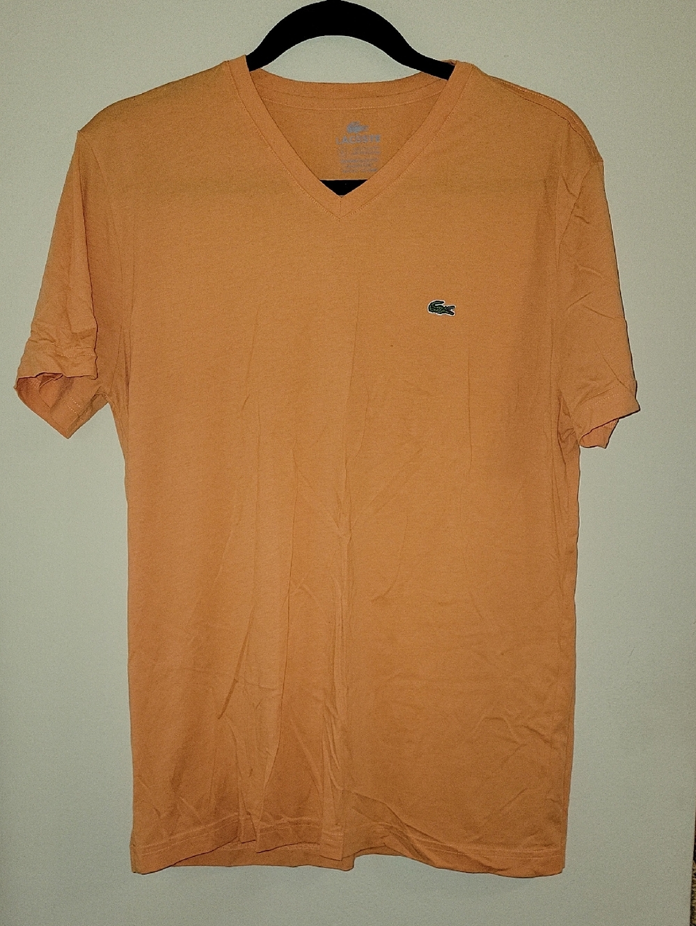 Lacoste Men's V‑Neck Short Sleeve Tee in Peach/Orange
